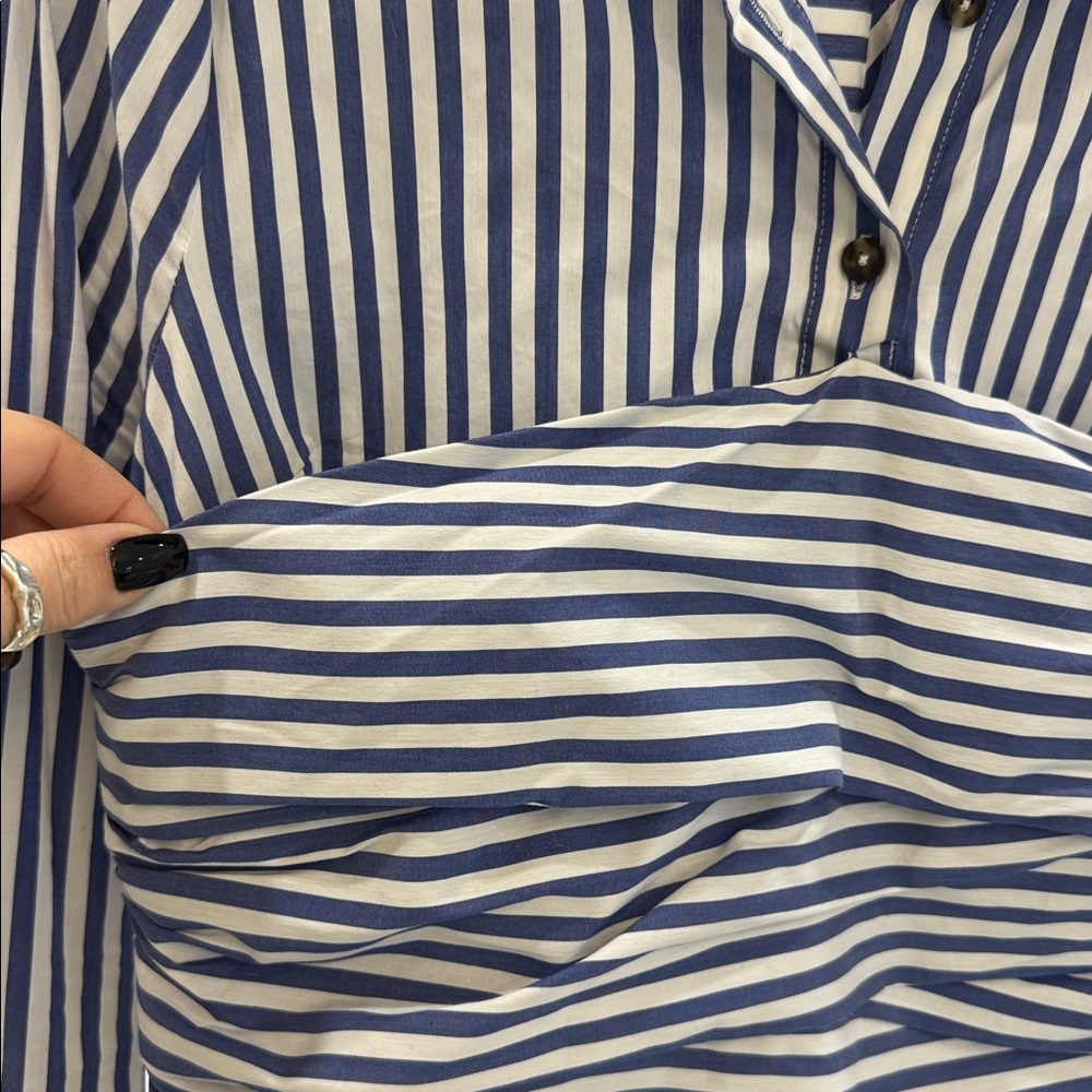 Veronica Beard Blue and White Striped Button Down Shirt - Picture 9 of 13